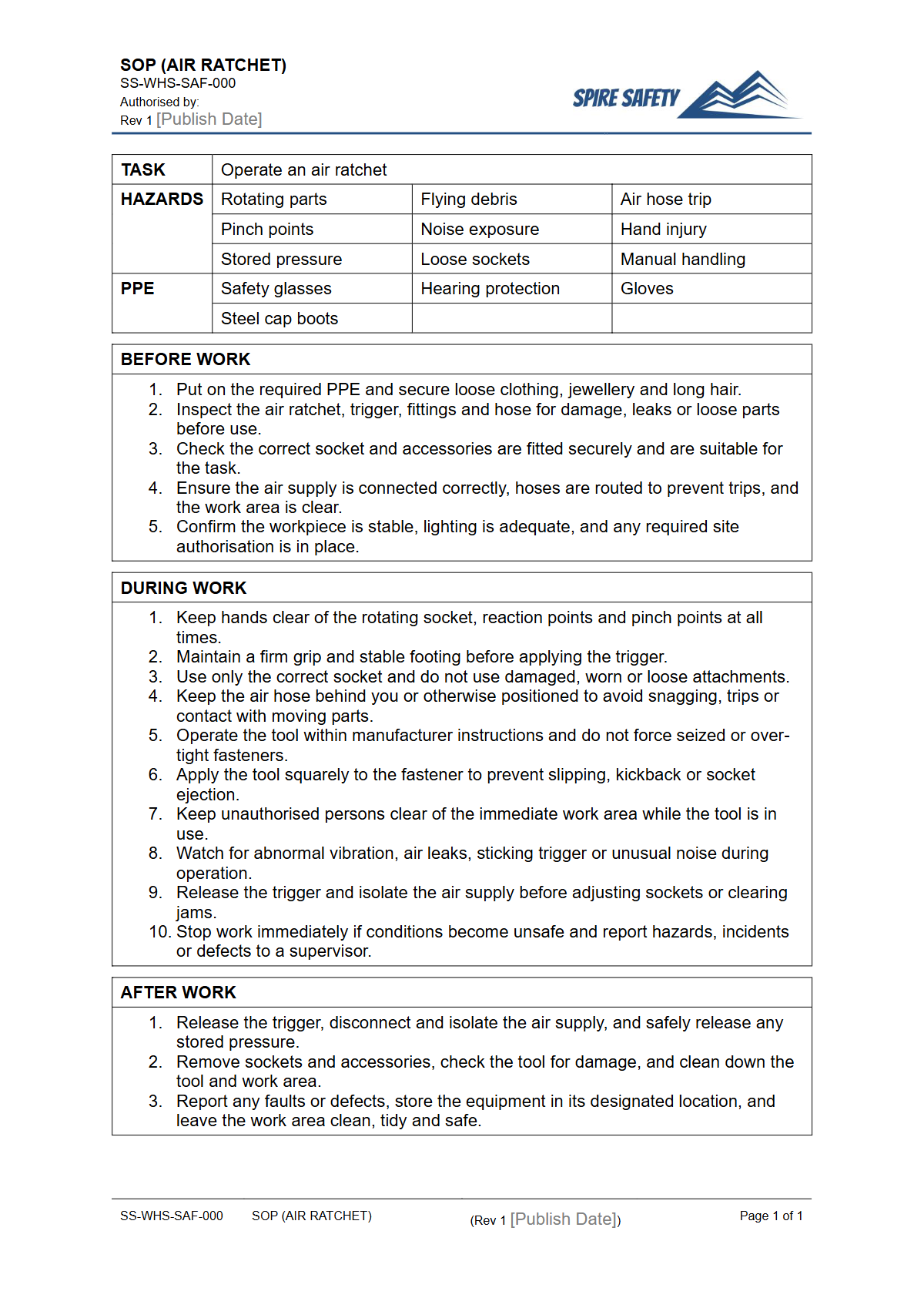 Free Safe Operating Procedure (Air Ratchet) Template — document preview