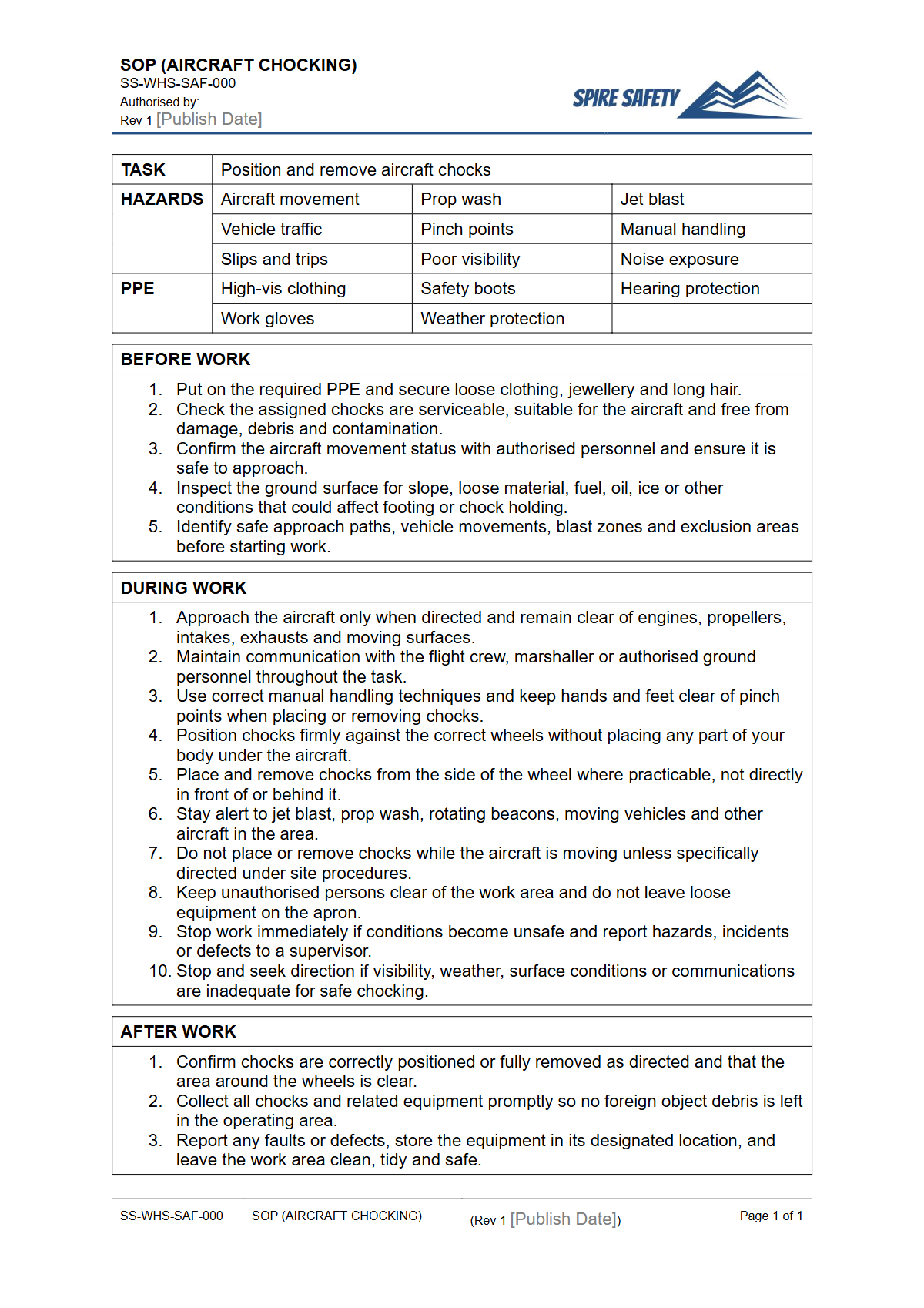 Free Safe Operating Procedure (Aircraft Chocking) Template — document preview