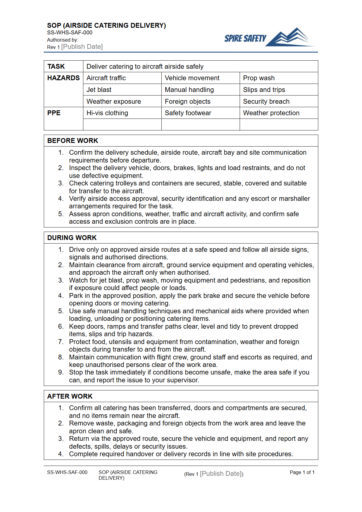 Free Safe Operating Procedure (Airside Catering Delivery) Template — document preview