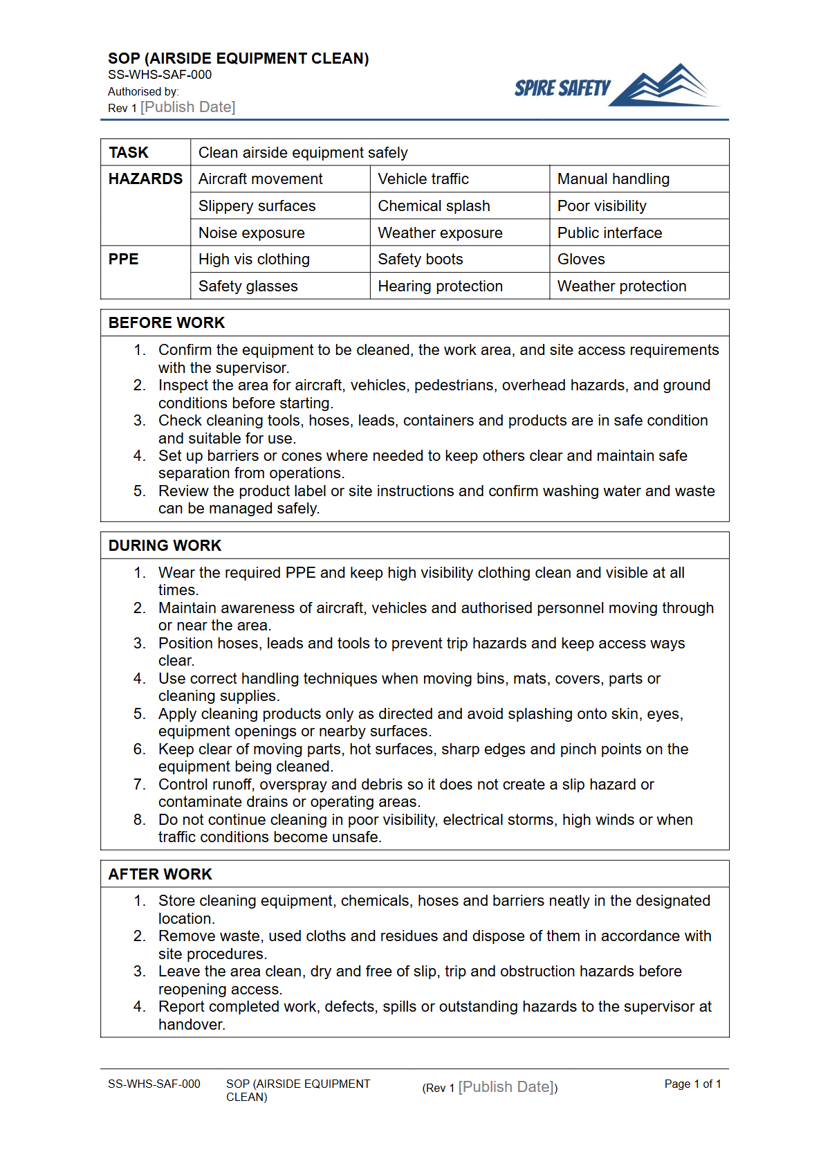 Free Safe Operating Procedure (Airside Equipment Clean) Template — document preview