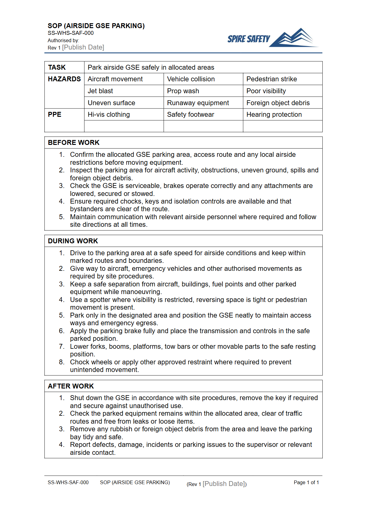 Free Safe Operating Procedure (Airside GSE Parking) Template — document preview