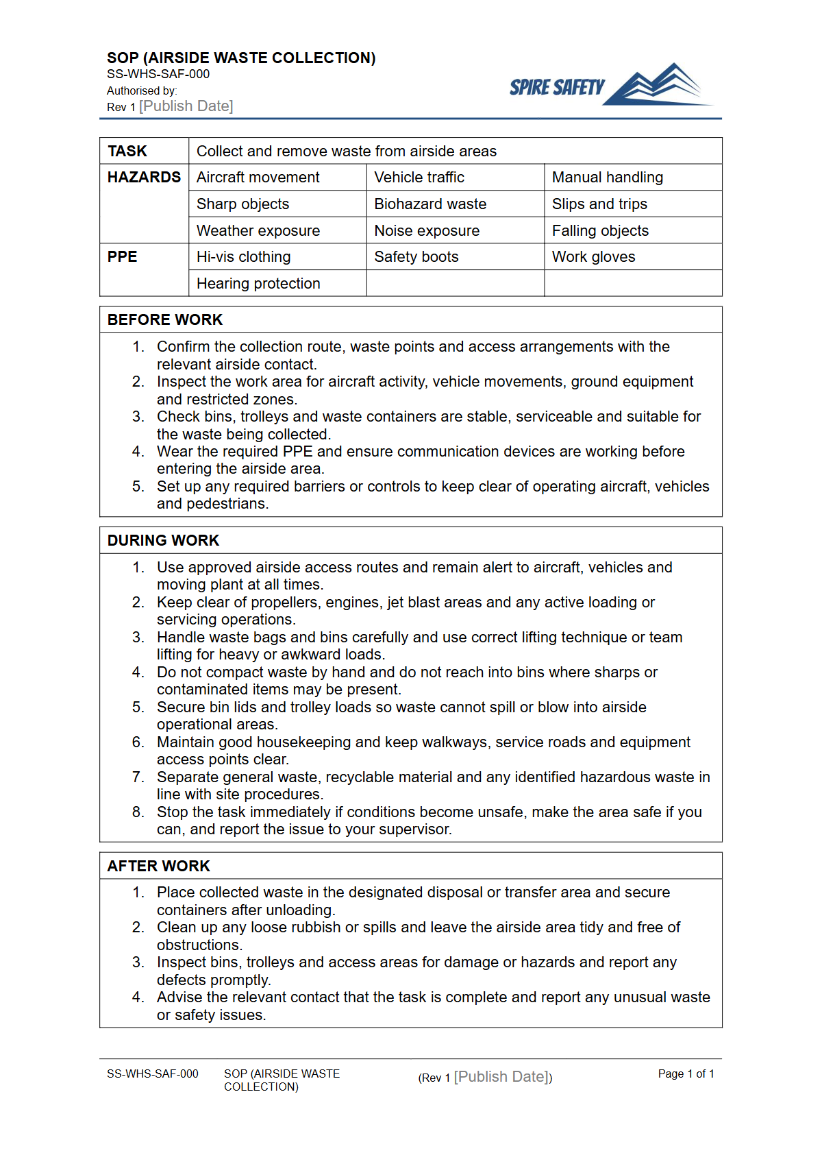 Free Safe Operating Procedure (Airside Waste Collection) Template — document preview