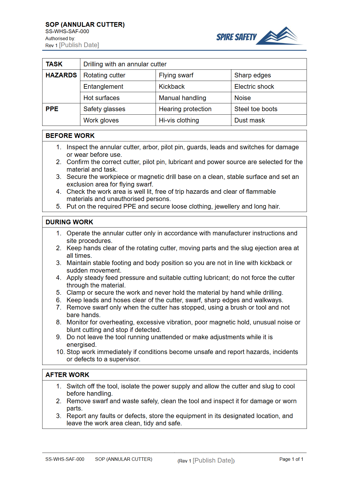 Free Safe Operating Procedure (Annular Cutter) Template — document preview