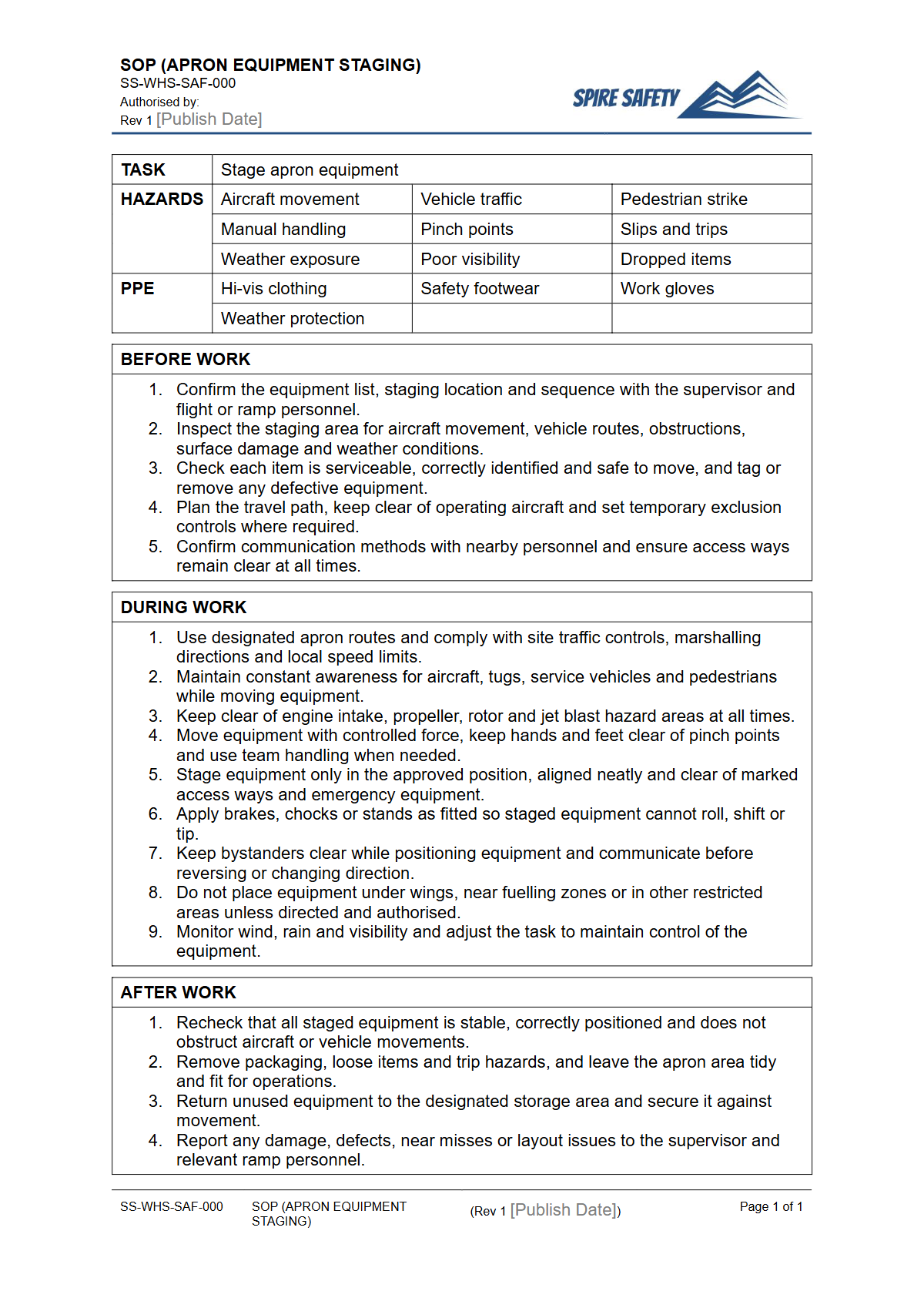 Free Safe Operating Procedure (Apron Equipment Staging) Template — document preview