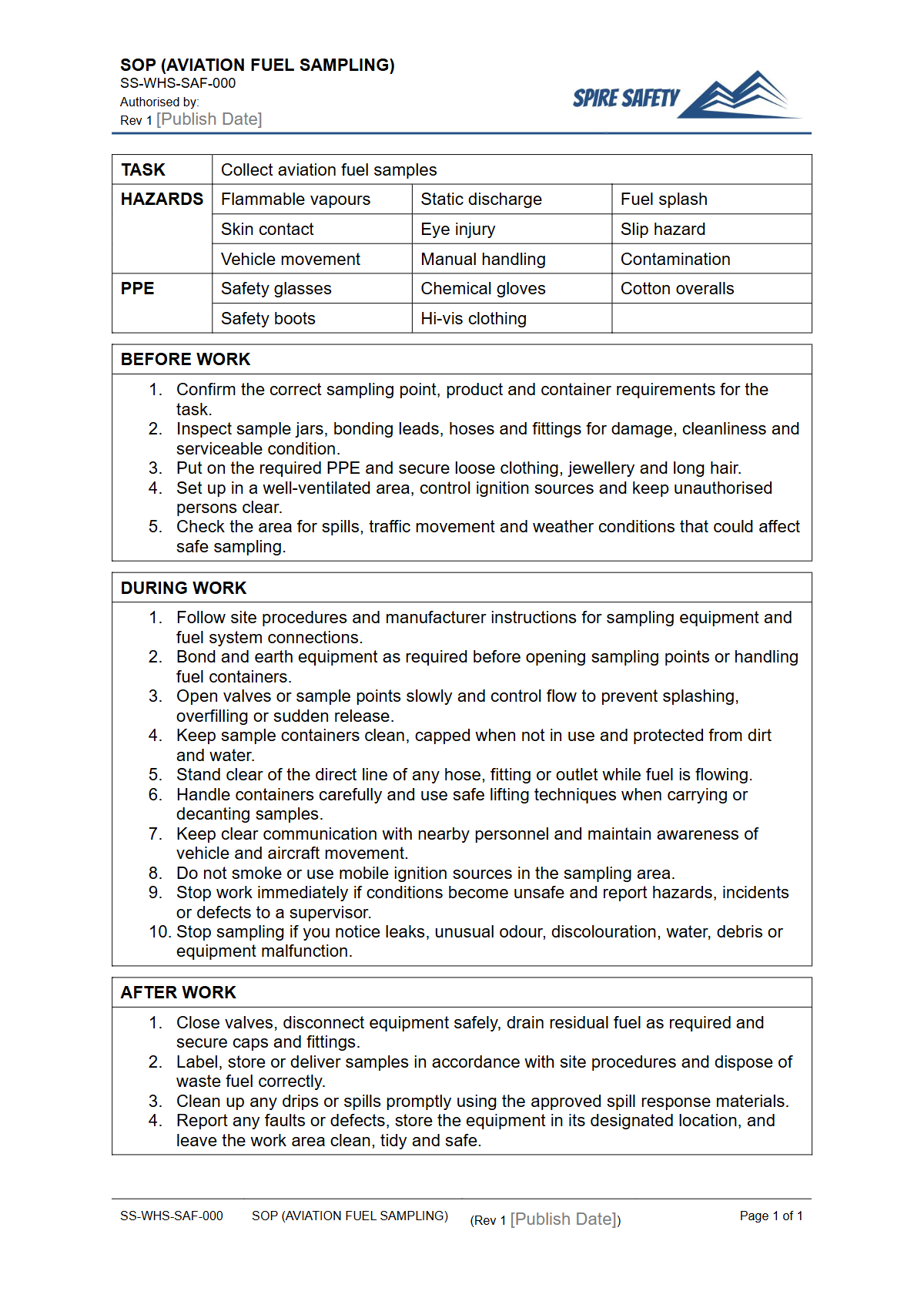 Free Safe Operating Procedure (Aviation Fuel Sampling) Template — document preview