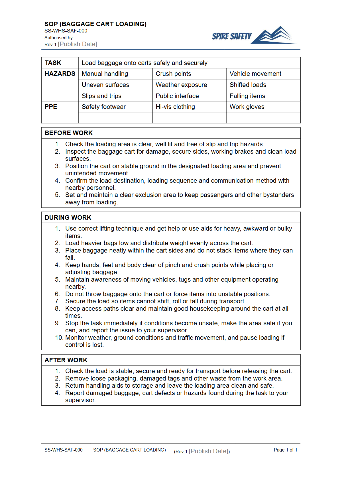Free Safe Operating Procedure (Baggage Cart Loading) Template — document preview