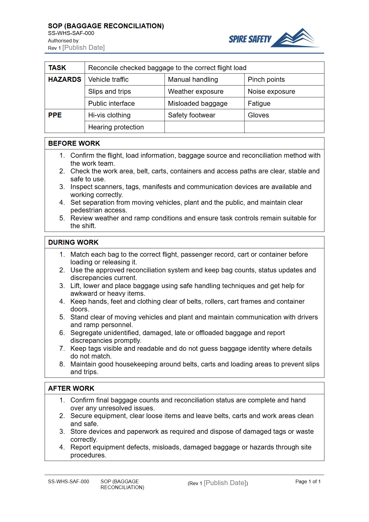 Free Safe Operating Procedure (Baggage Reconciliation) Template — document preview
