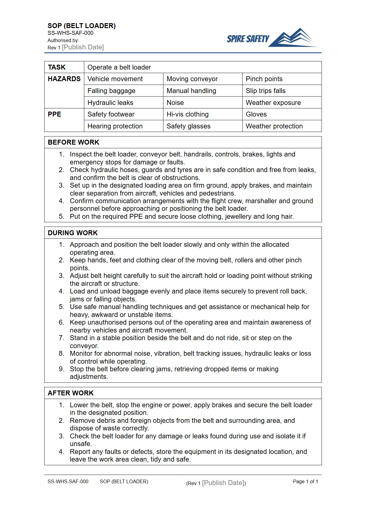 Free Safe Operating Procedure (Belt Loader) Template — document preview