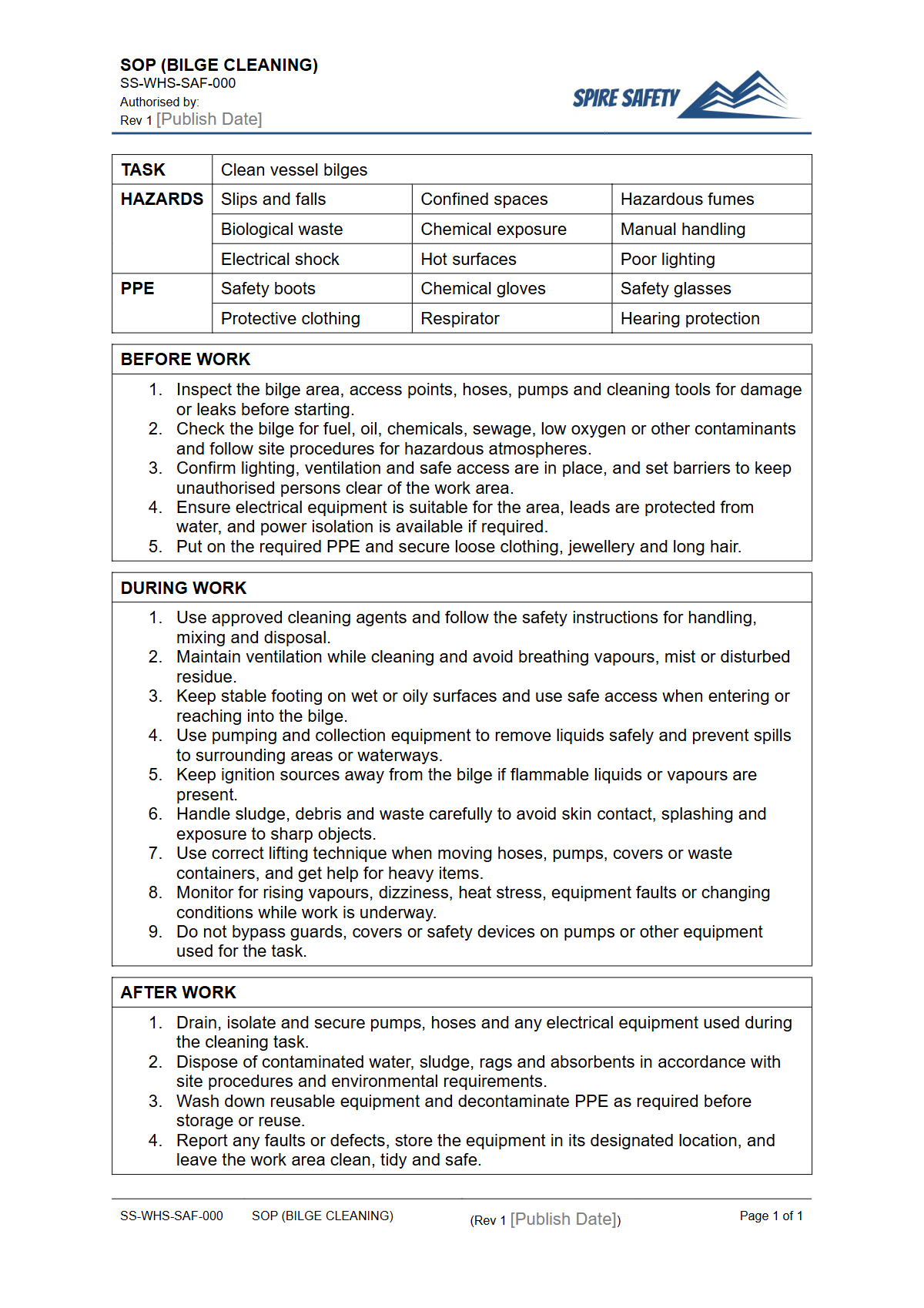 Free Safe Operating Procedure (Bilge Cleaning) Template — document preview