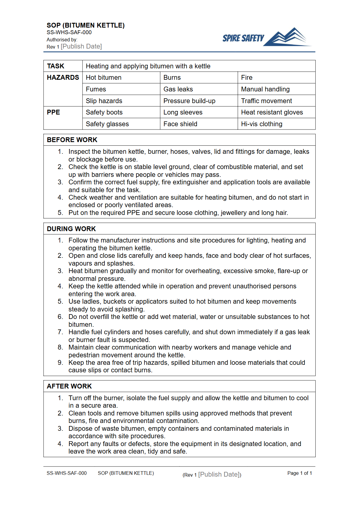 Free Safe Operating Procedure (Bitumen Kettle) Template — document preview