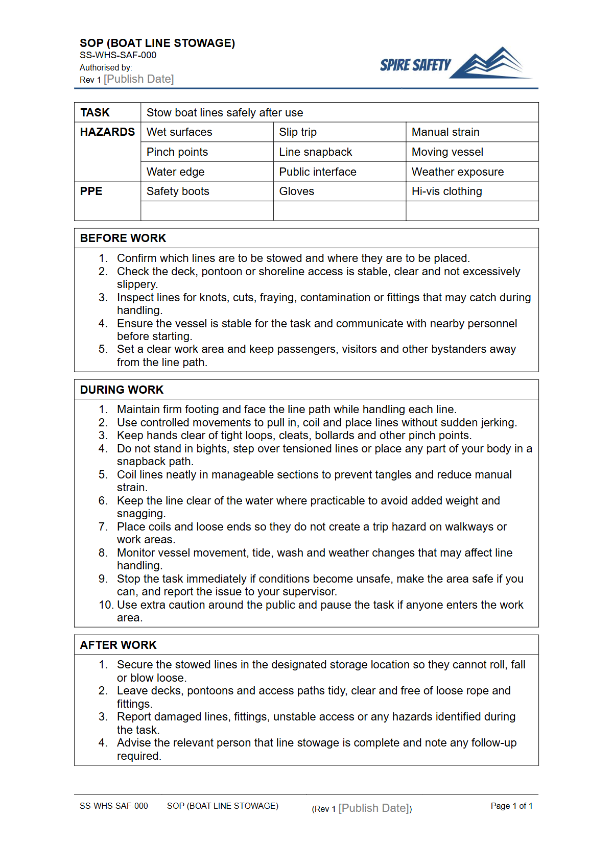 Free Safe Operating Procedure (Boat Line Stowage) Template — document preview