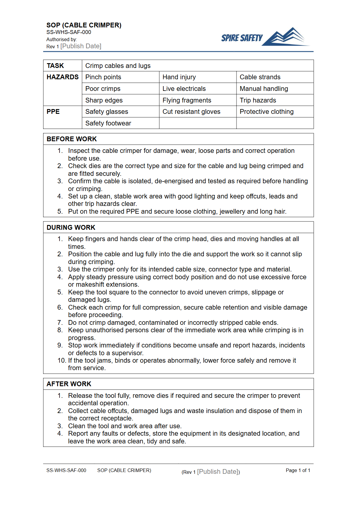 Free Safe Operating Procedure (Cable Crimper) Template — document preview