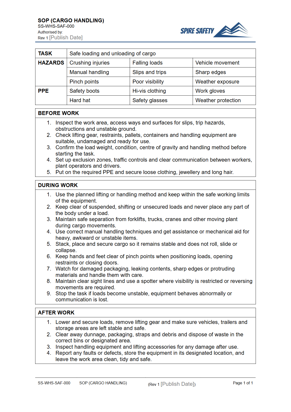Free Safe Operating Procedure (Cargo Handling) Template — document preview