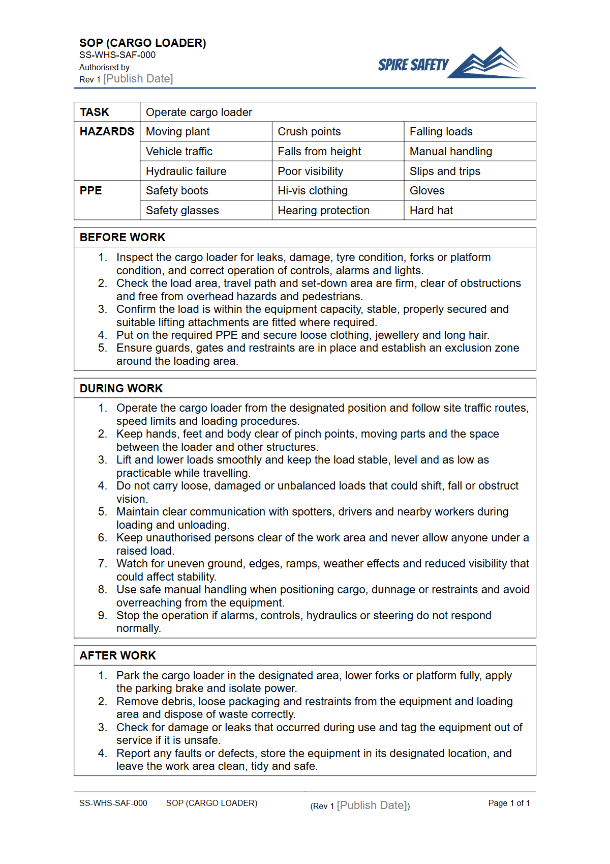 Free Safe Operating Procedure (Cargo Loader) Template — document preview