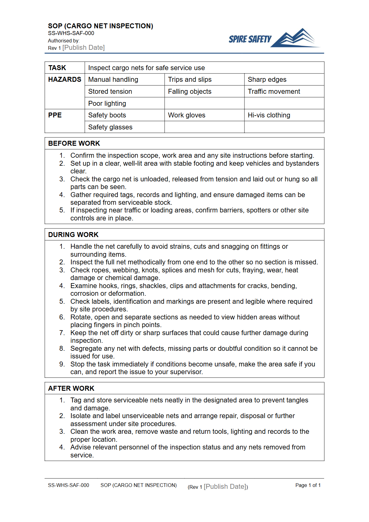 Free Safe Operating Procedure (Cargo Net Inspection) Template — document preview