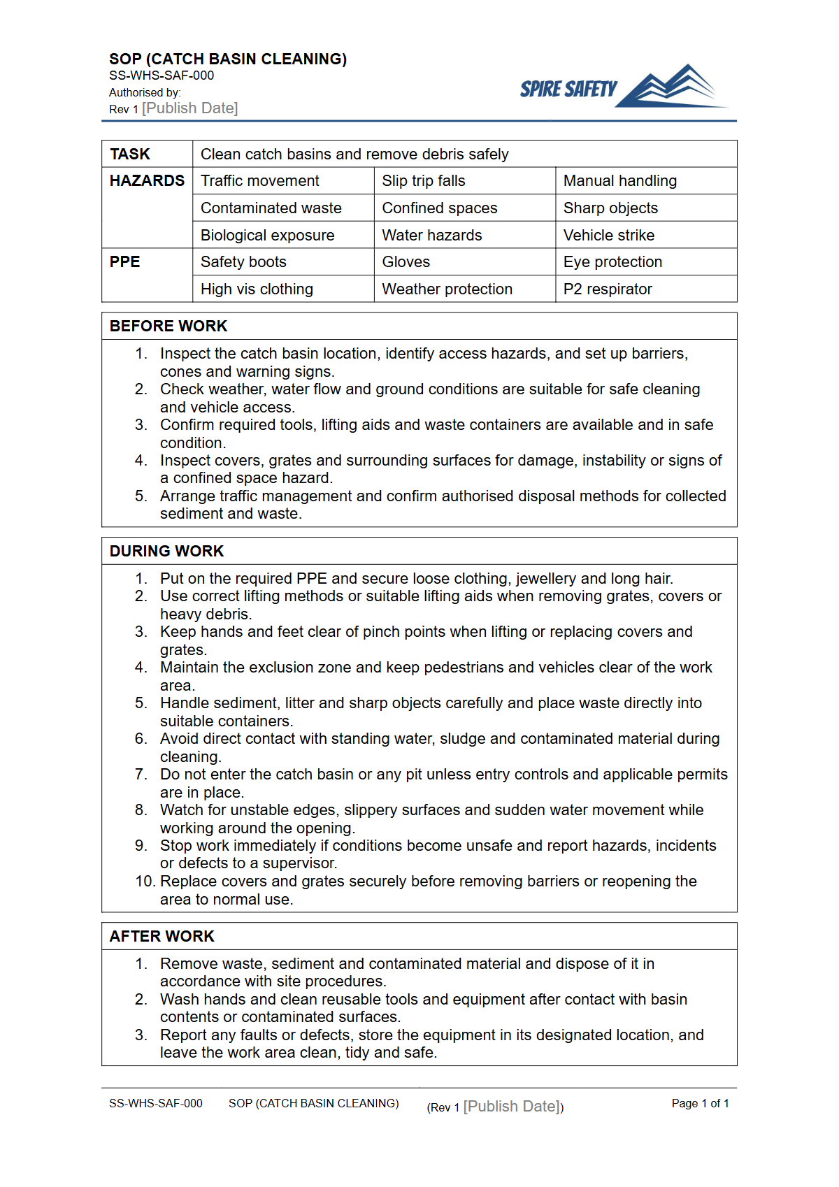 Free Safe Operating Procedure (Catch Basin Cleaning) Template — document preview