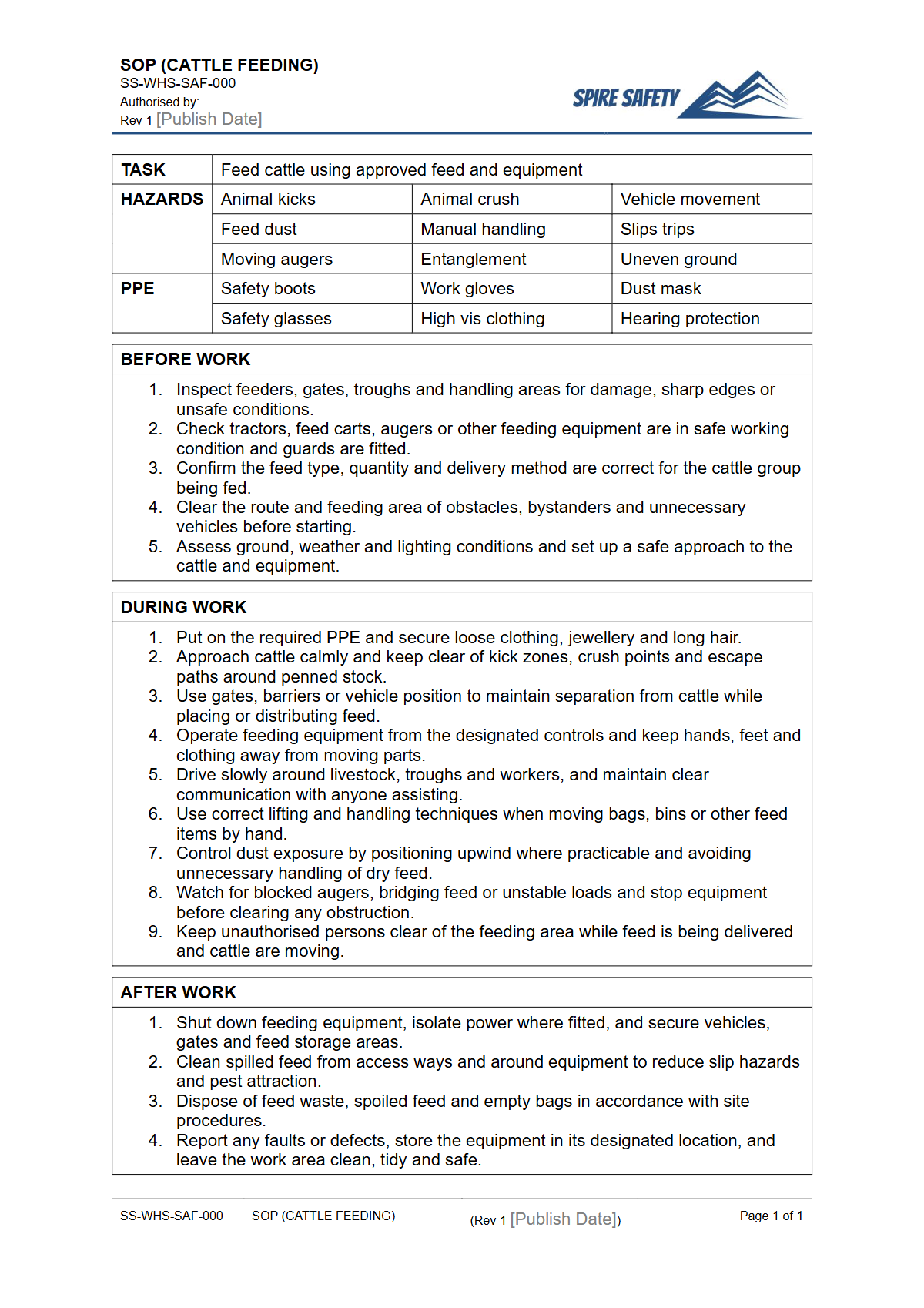 Free Safe Operating Procedure (Cattle Feeding) Template — document preview