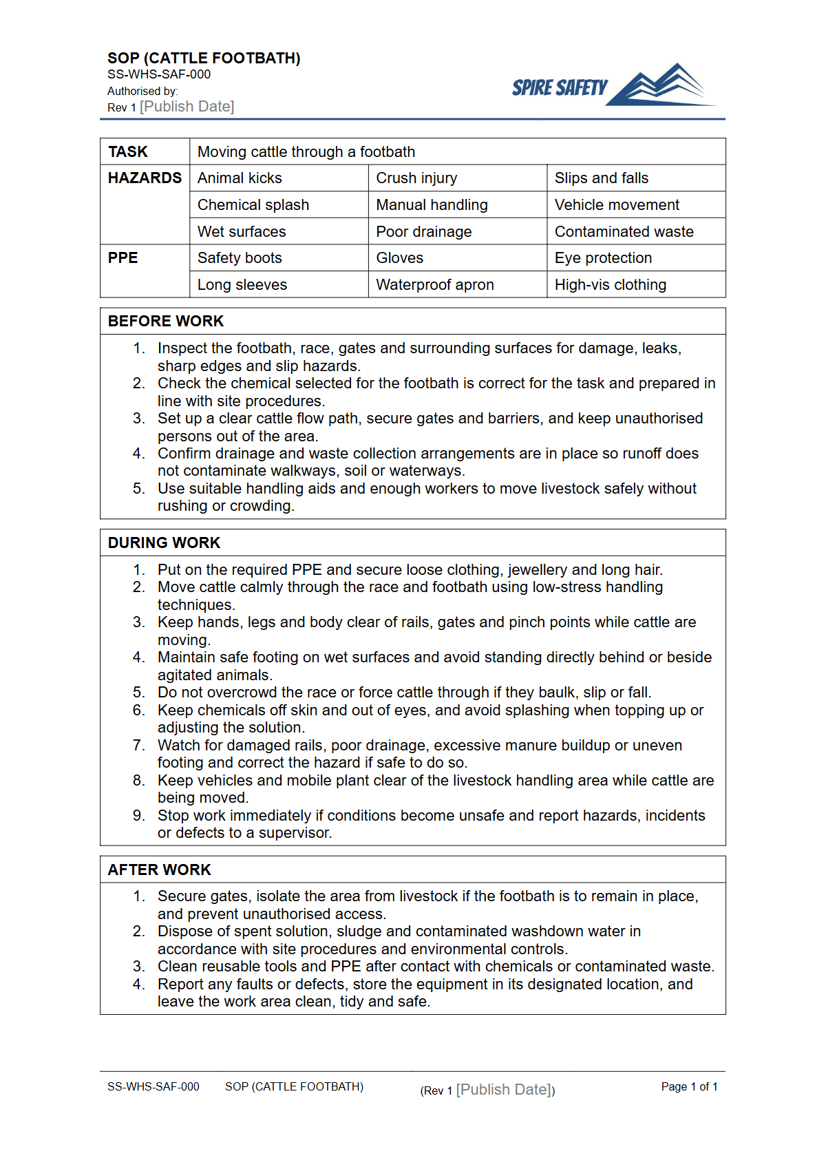 Free Safe Operating Procedure (Cattle Footbath) Template — document preview
