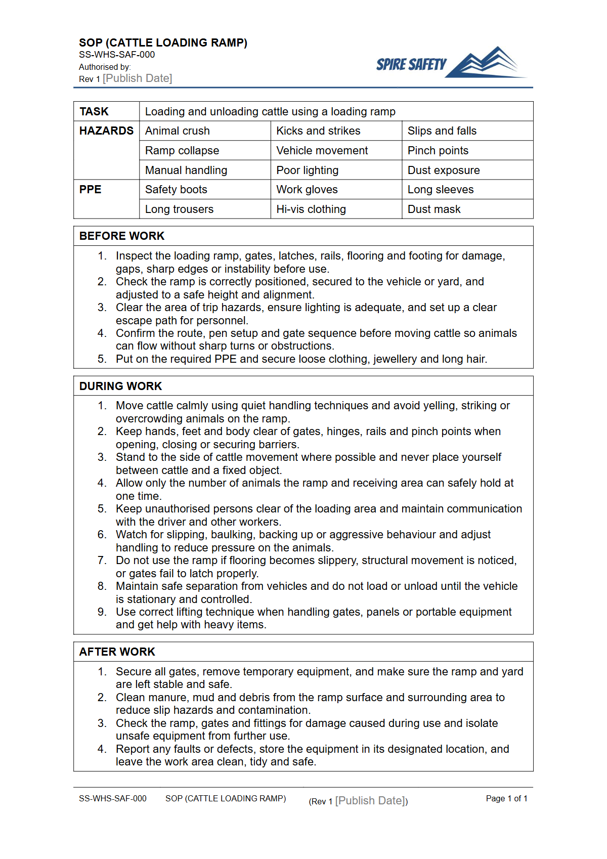 Free Safe Operating Procedure (Cattle Loading Ramp) Template — document preview
