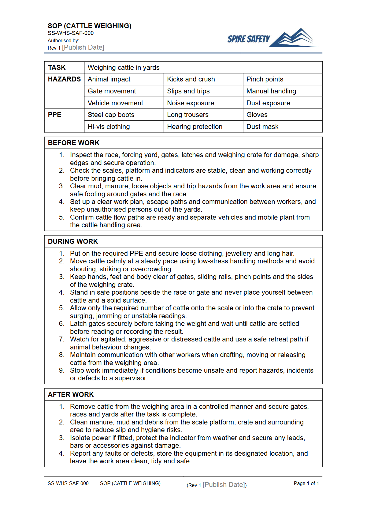 Free Safe Operating Procedure (Cattle Weighing) Template — document preview