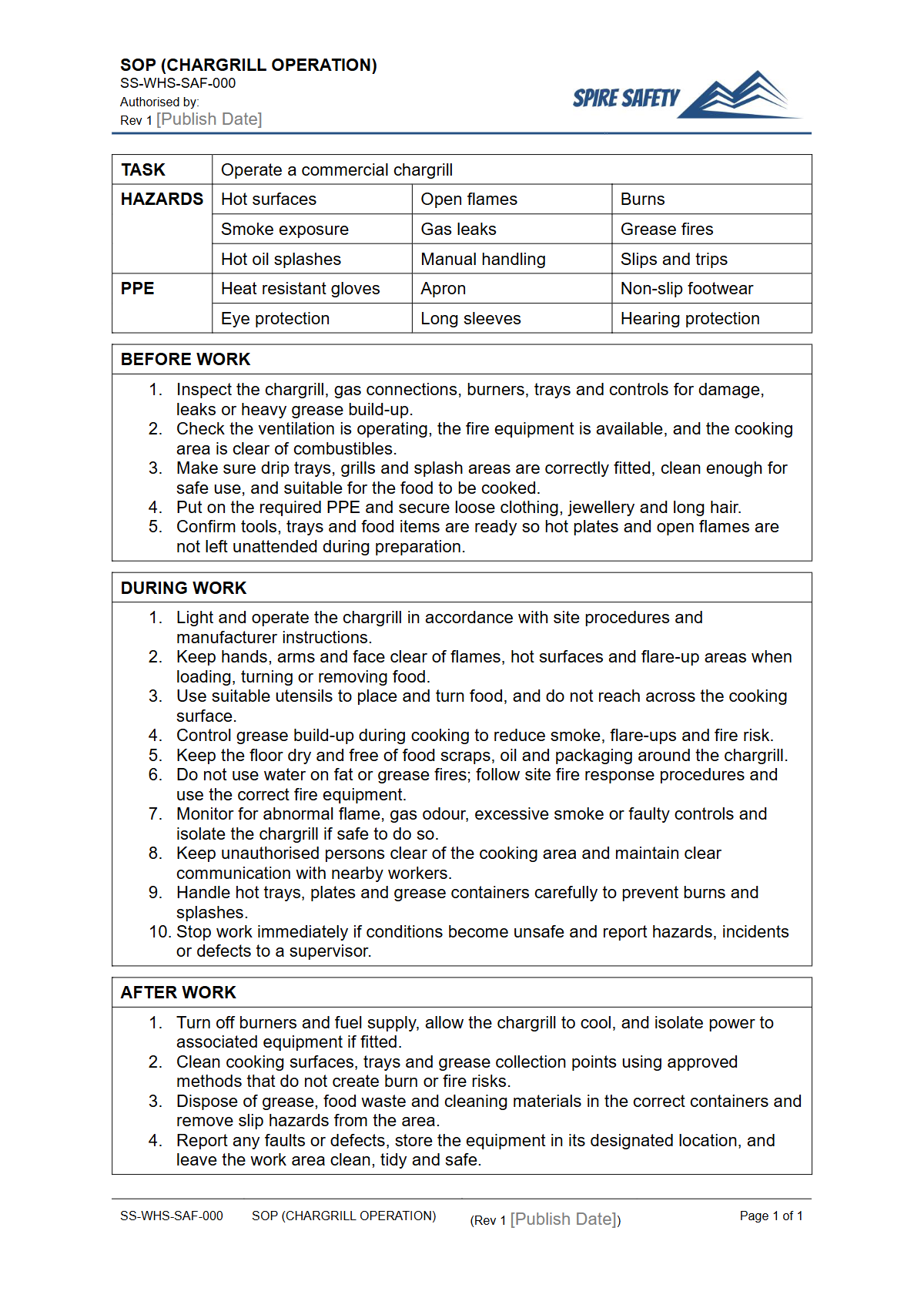 Free Safe Operating Procedure (Chargrill Operation) Template — document preview