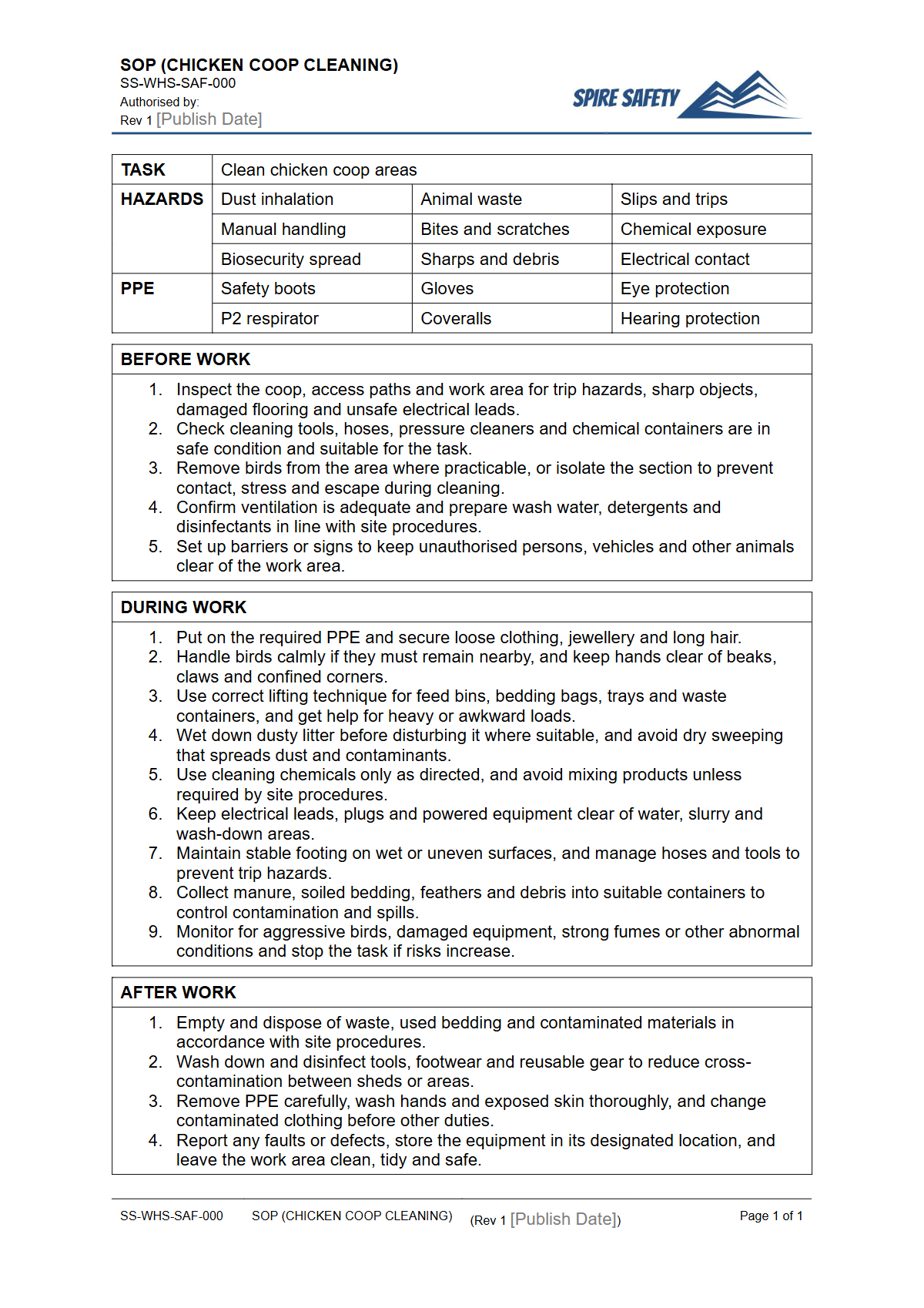 Free Safe Operating Procedure (Chicken Coop Cleaning) Template — document preview