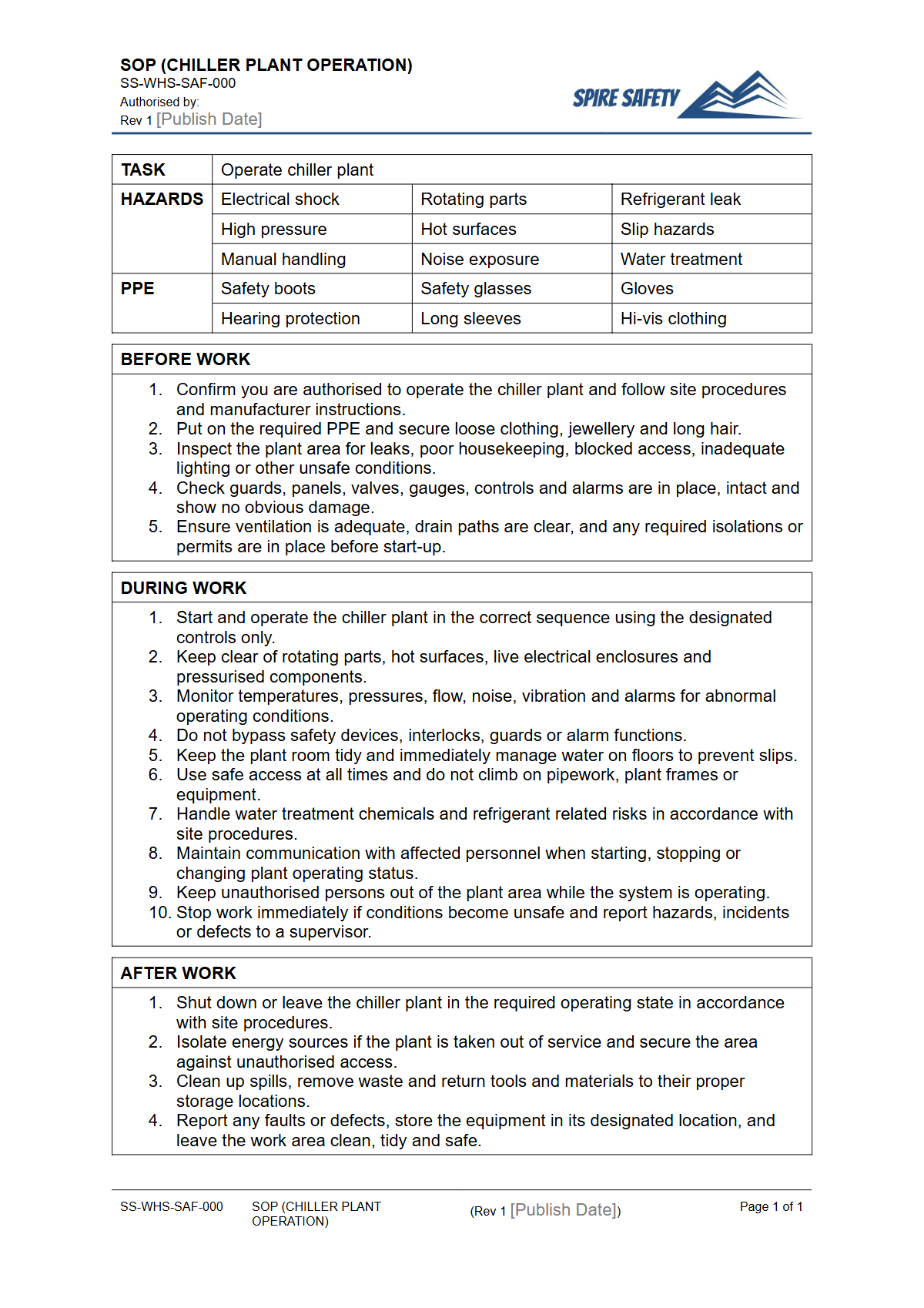 Free Safe Operating Procedure (Chiller Plant Operation) Template — document preview