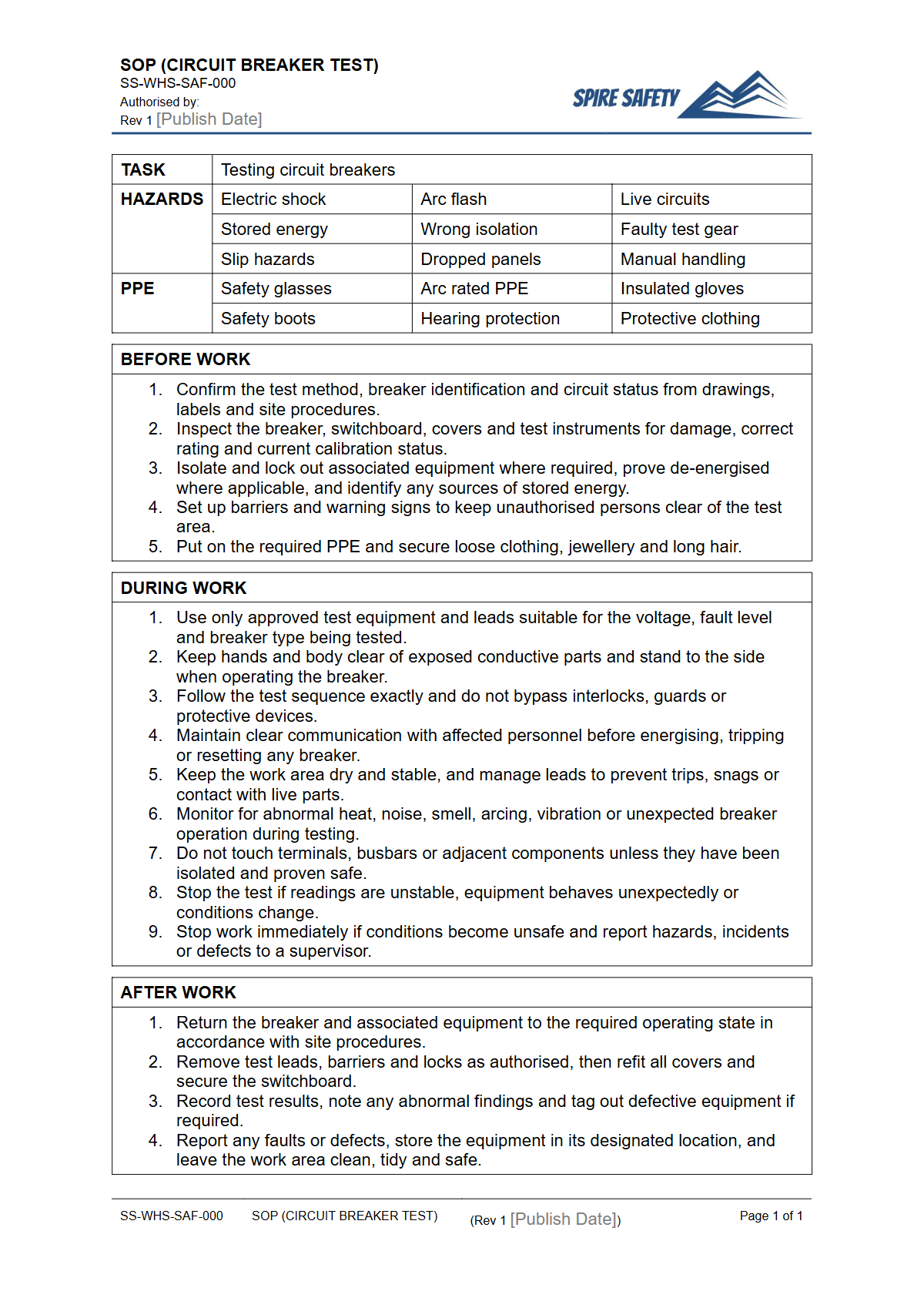 Free Safe Operating Procedure (Circuit Breaker Test) Template — document preview