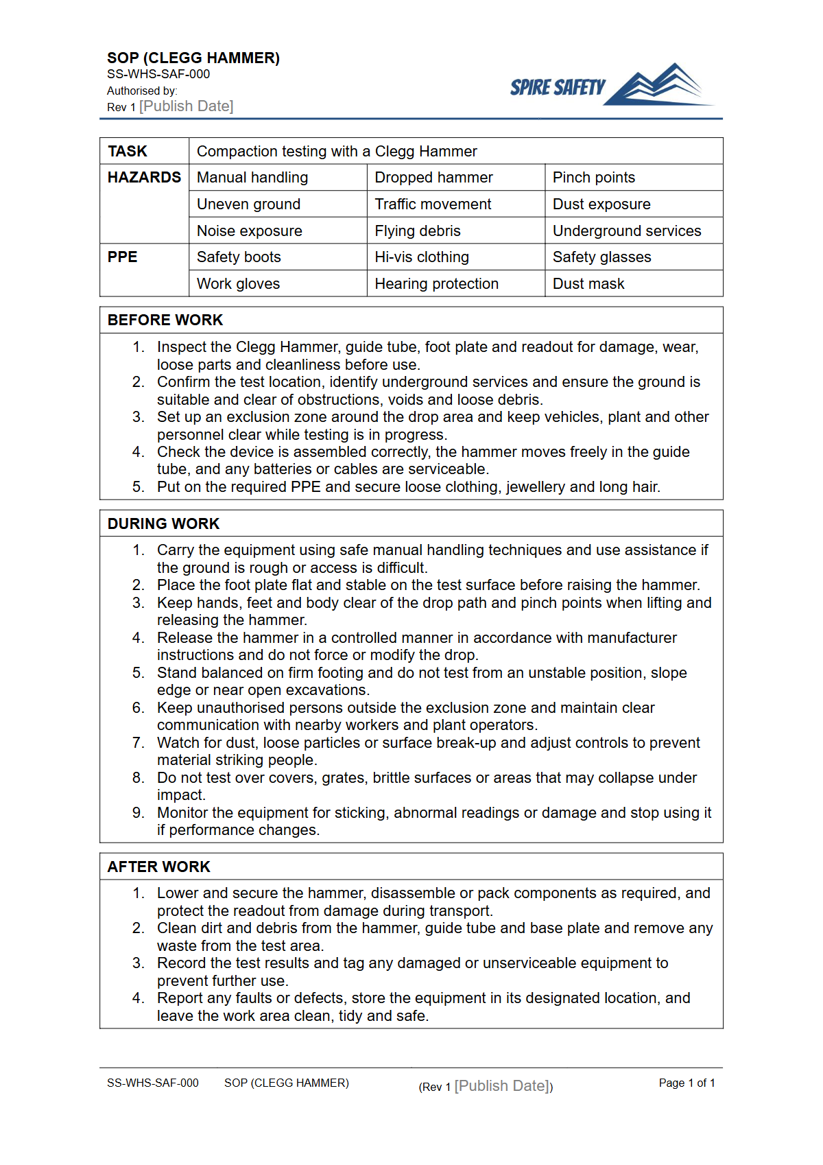 Free Safe Operating Procedure (Clegg Hammer) Template — document preview
