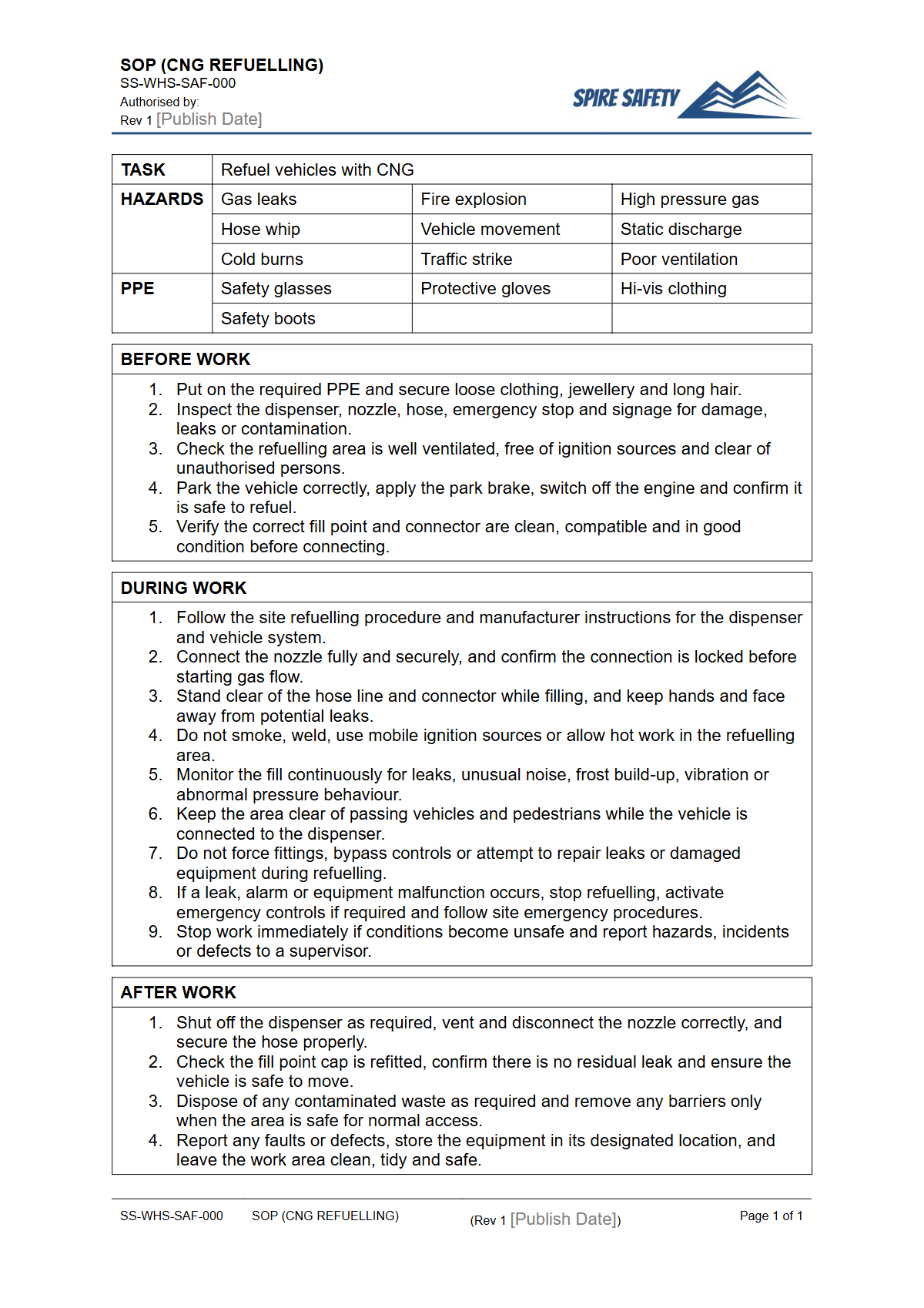 Free Safe Operating Procedure (CNG Refuelling) Template — document preview
