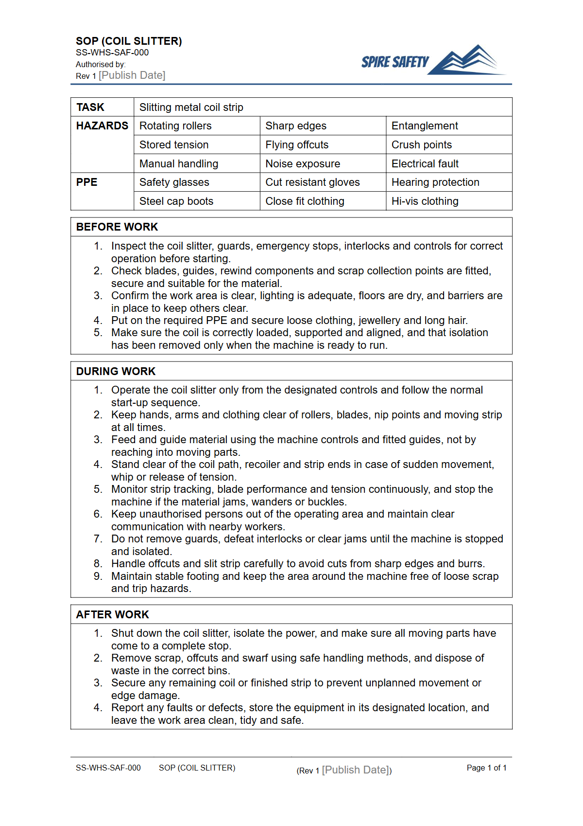 Free Safe Operating Procedure (Coil Slitter) Template — document preview