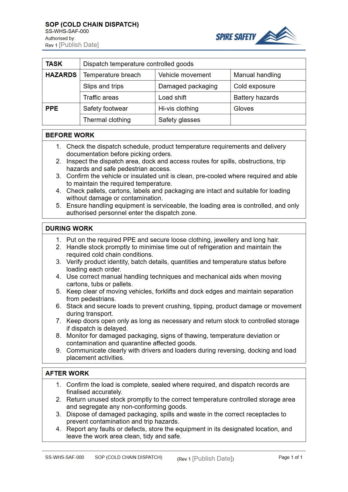 Free Safe Operating Procedure (Cold Chain Dispatch) Template — document preview