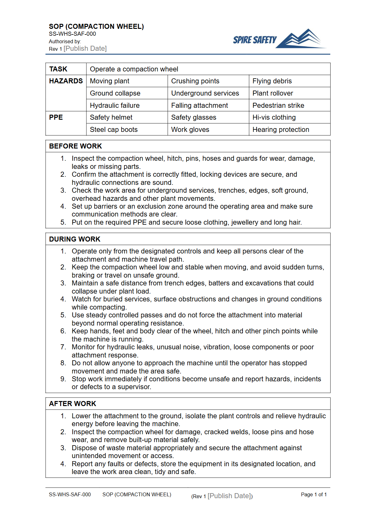 Free Safe Operating Procedure (Compaction Wheel) Template — document preview