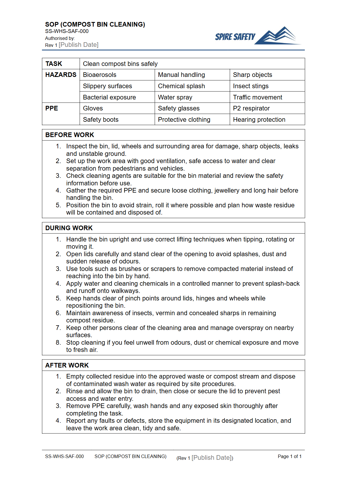 Free Safe Operating Procedure (Compost Bin Cleaning) Template — document preview