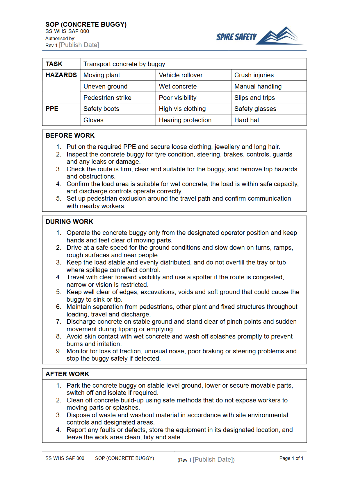 Free Safe Operating Procedure (Concrete Buggy) Template — document preview