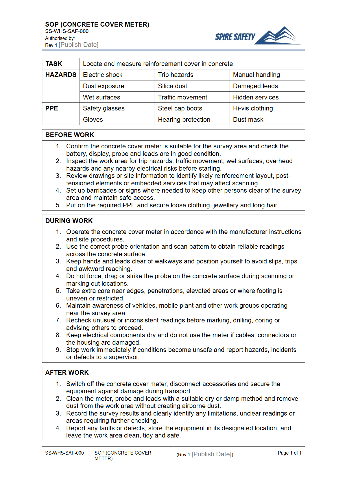 Free Safe Operating Procedure (Concrete Cover Meter) Template — document preview