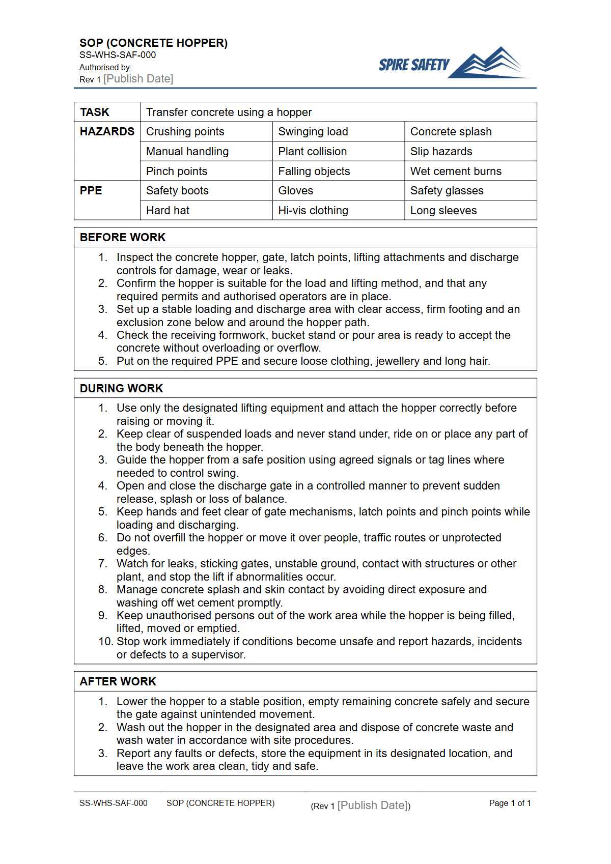Free Safe Operating Procedure (Concrete Hopper) Template — document preview