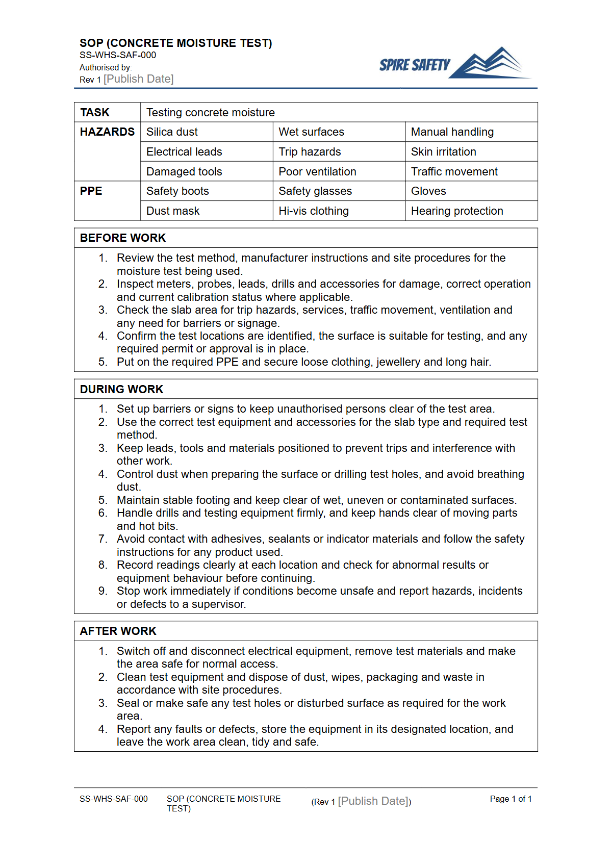 Free Safe Operating Procedure (Concrete Moisture Test) Template — document preview