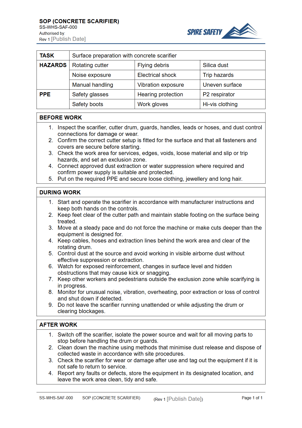 Free Safe Operating Procedure (Concrete Scarifier) Template — document preview