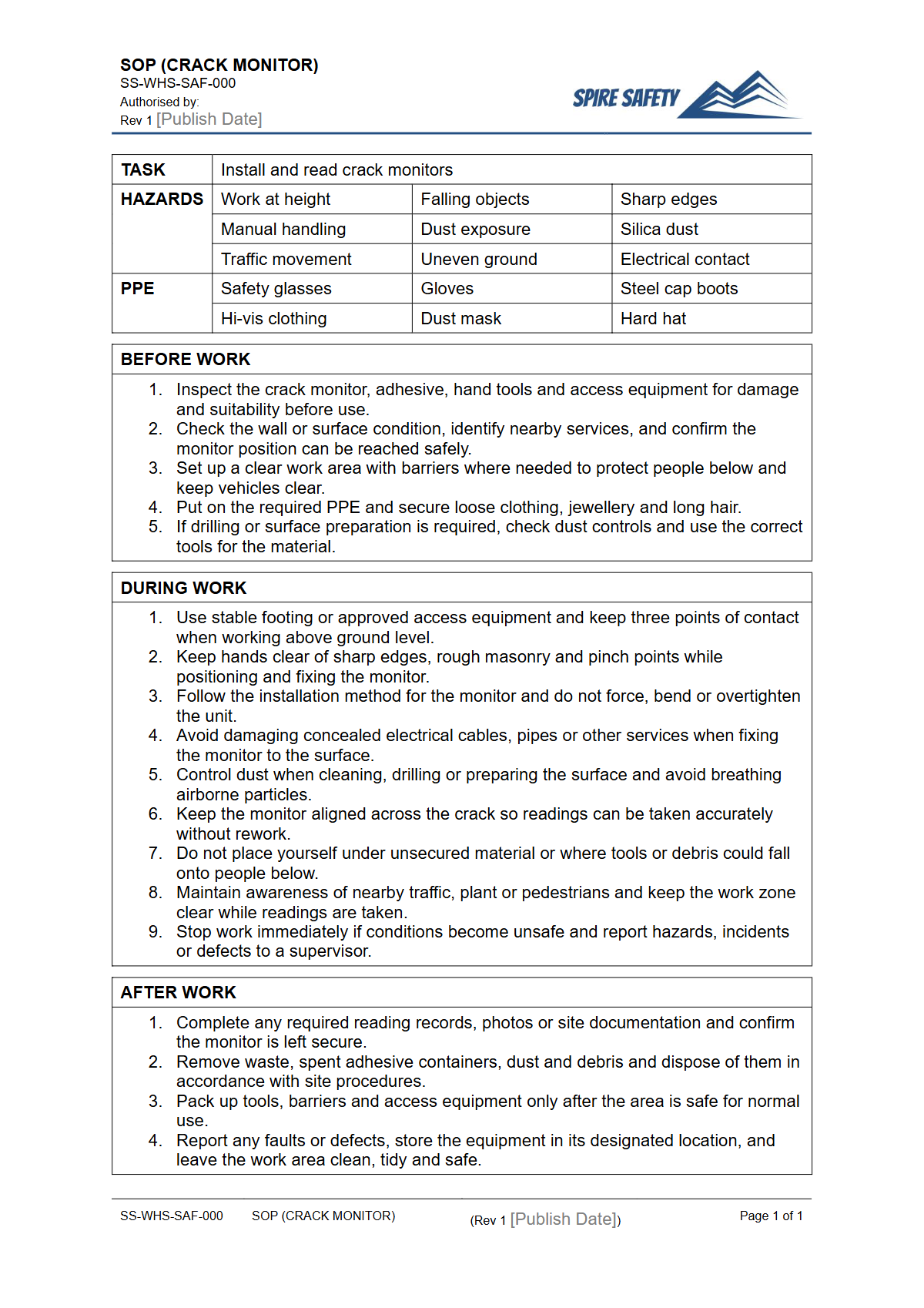 Free Safe Operating Procedure (Crack Monitor) Template — document preview