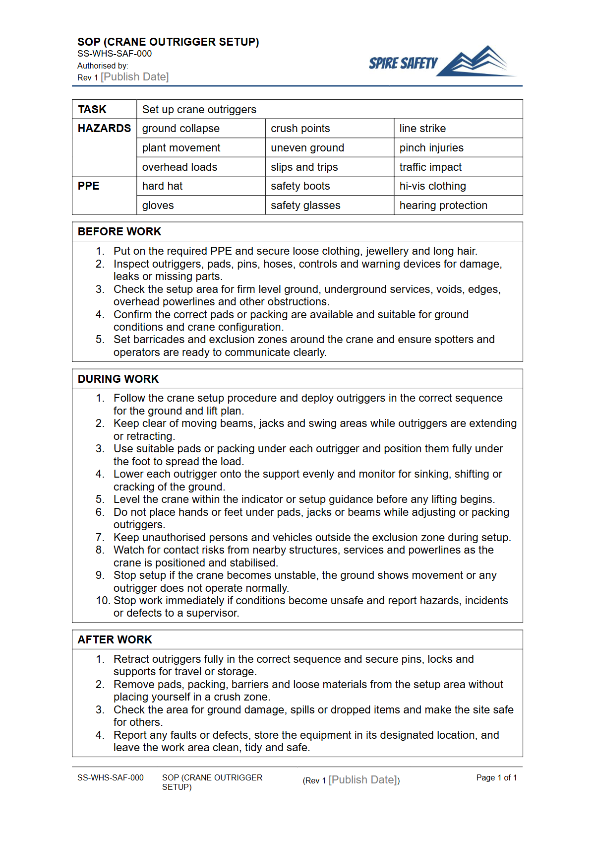 Free Safe Operating Procedure (Crane Outrigger Setup) Template — document preview