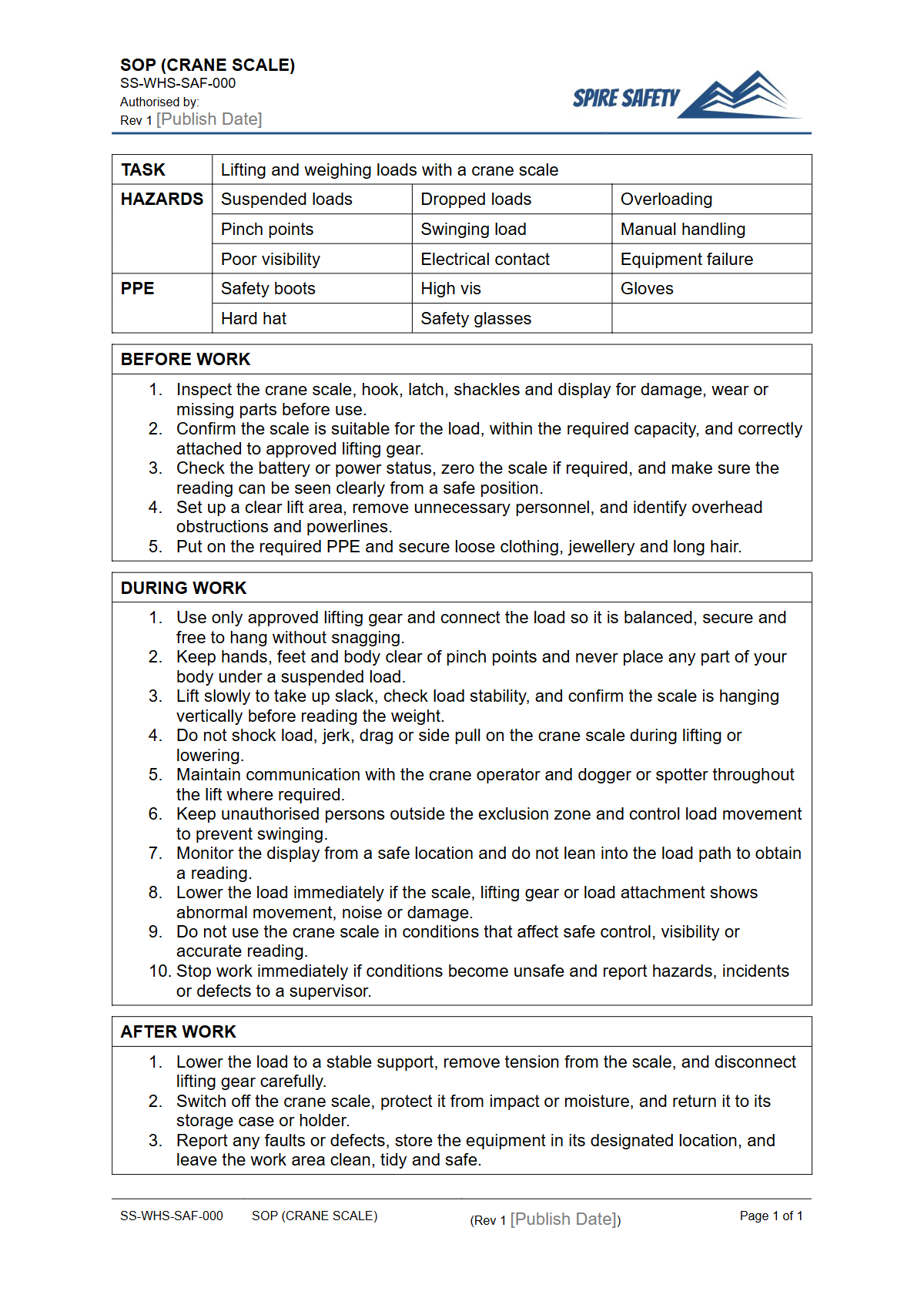 Free Safe Operating Procedure (Crane Scale) Template — document preview