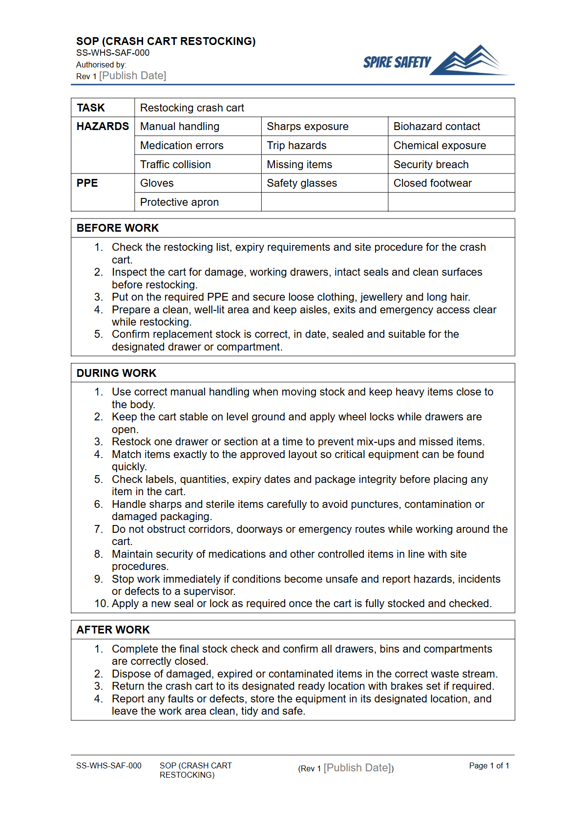 Free Safe Operating Procedure (Crash Cart Restocking) Template — document preview