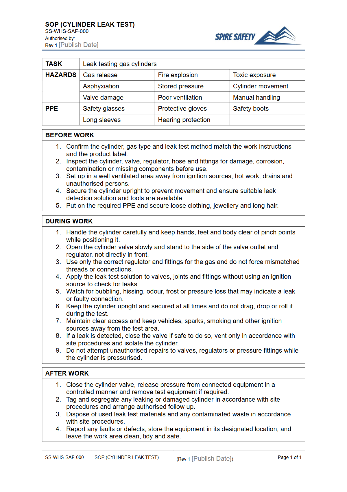 Free Safe Operating Procedure (Cylinder Leak Test) Template — document preview