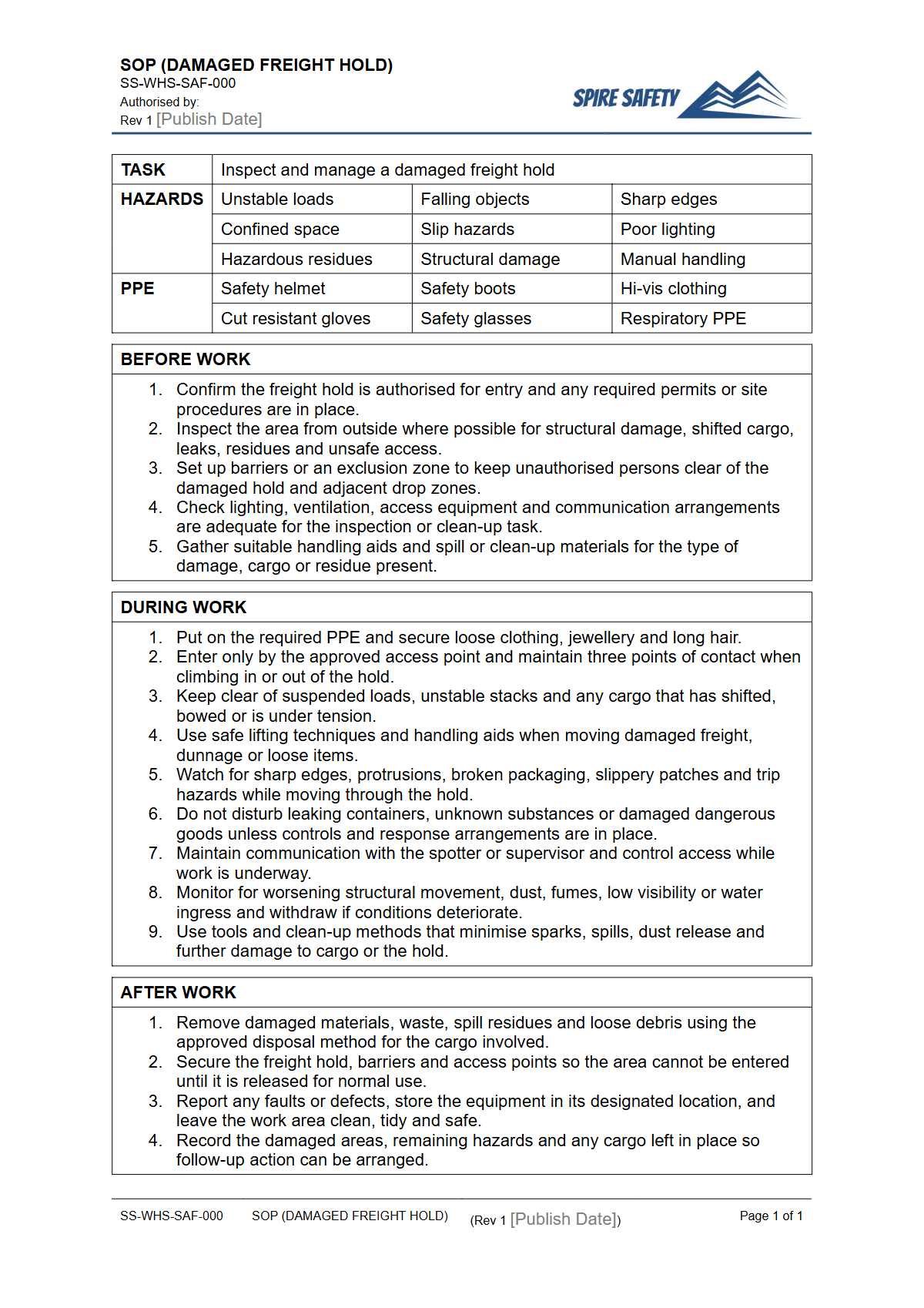 Free Safe Operating Procedure (Damaged Freight Hold) Template — document preview