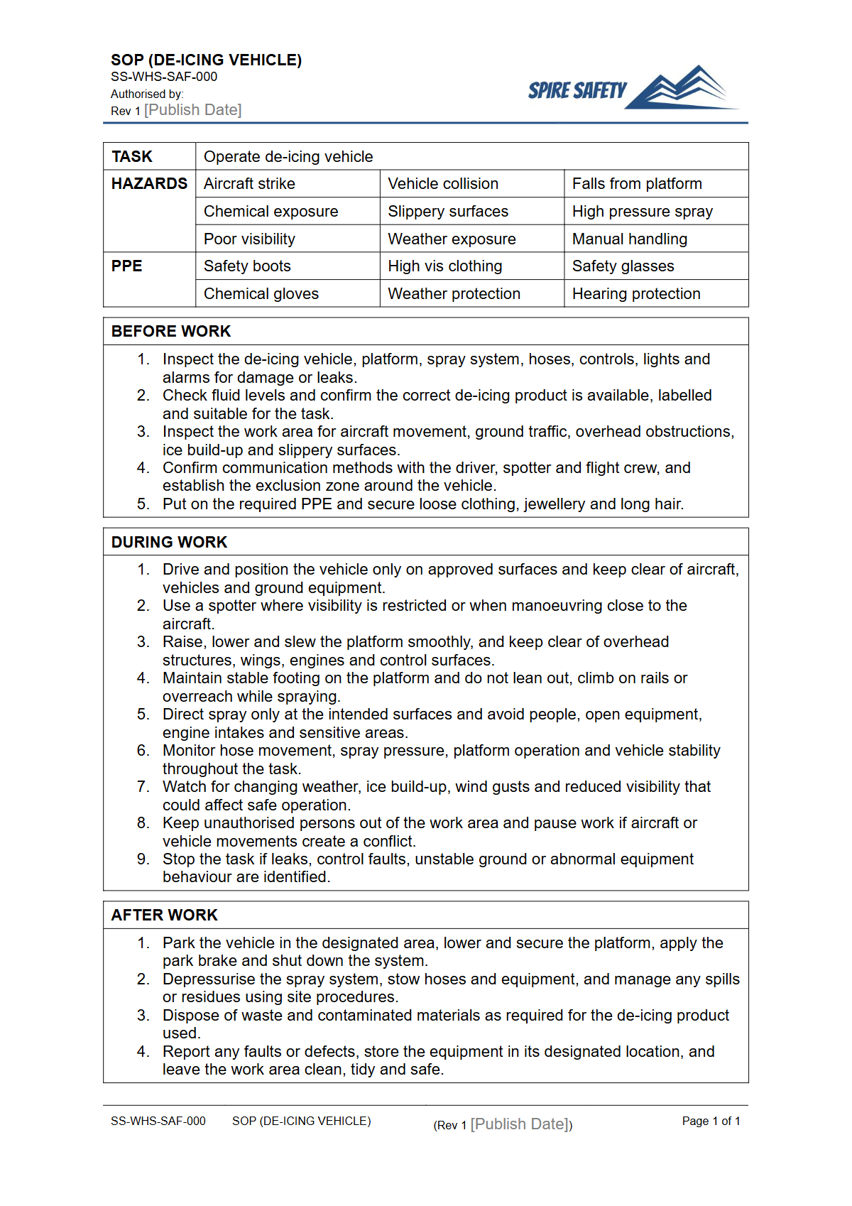 Free Safe Operating Procedure (De-Icing Vehicle) Template — document preview