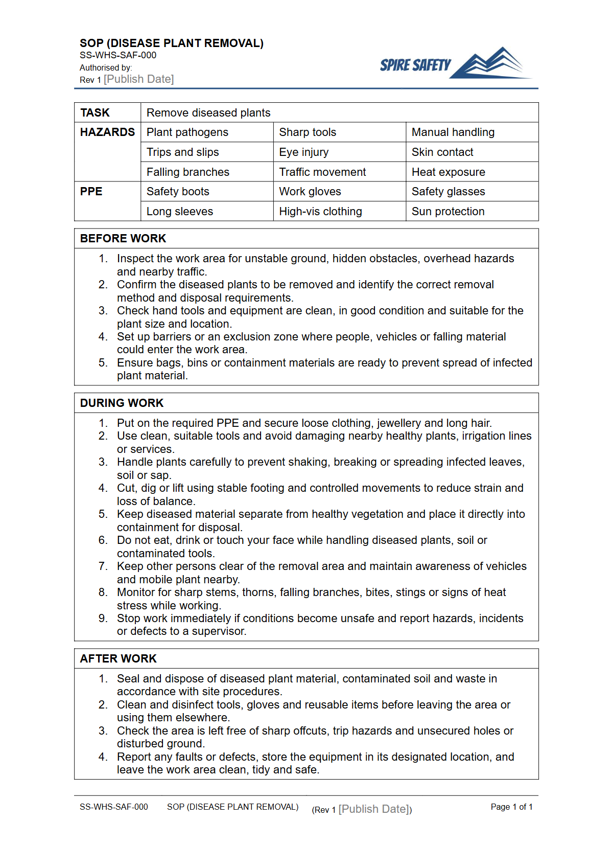 Free Safe Operating Procedure (Disease Plant Removal) Template — document preview