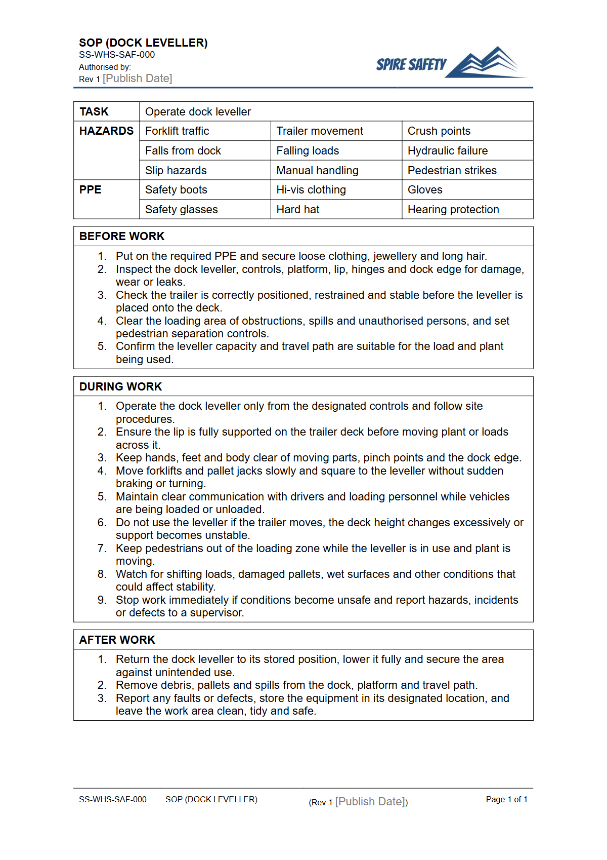 Free Safe Operating Procedure (Dock Leveller) Template — document preview