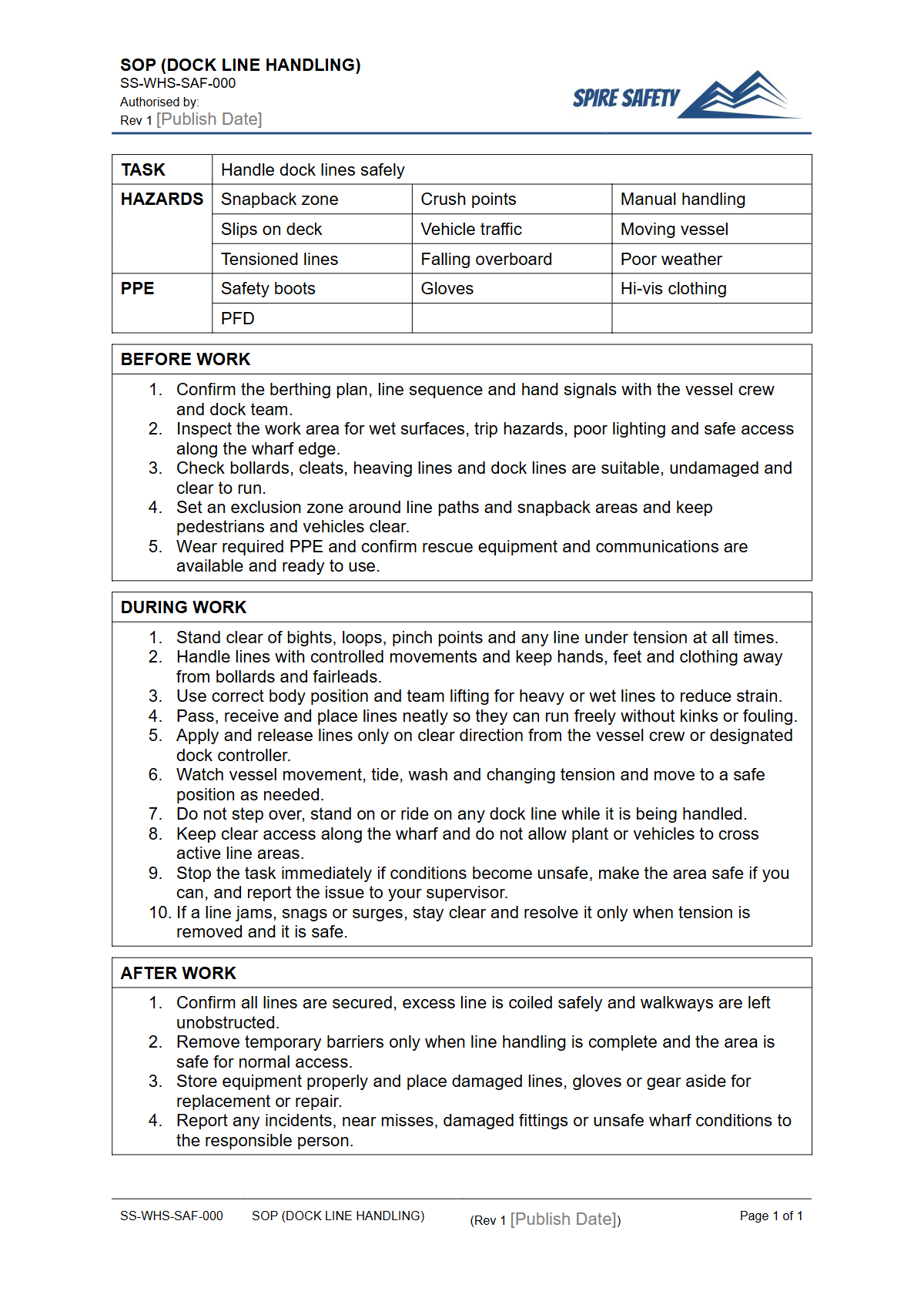Free Safe Operating Procedure (Dock Line Handling) Template — document preview