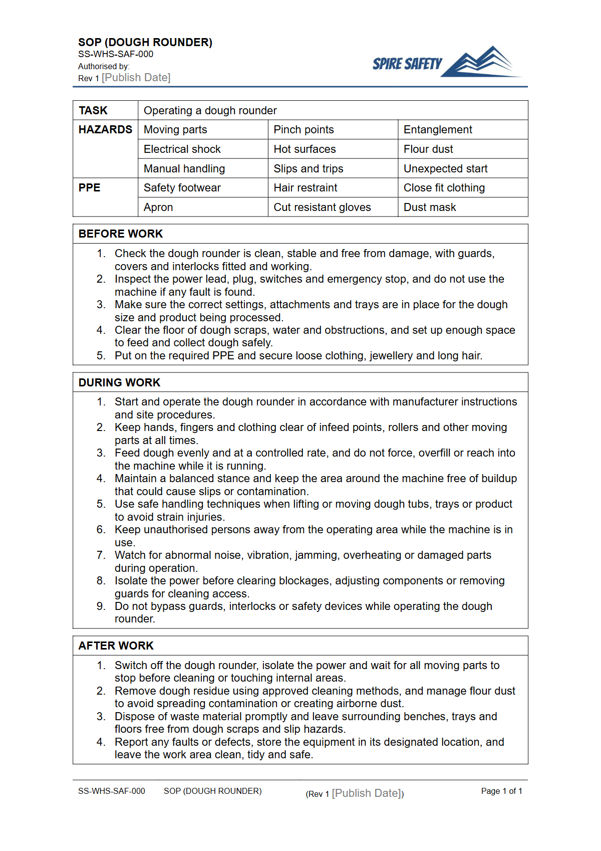 Free Safe Operating Procedure (Dough Rounder) Template — document preview